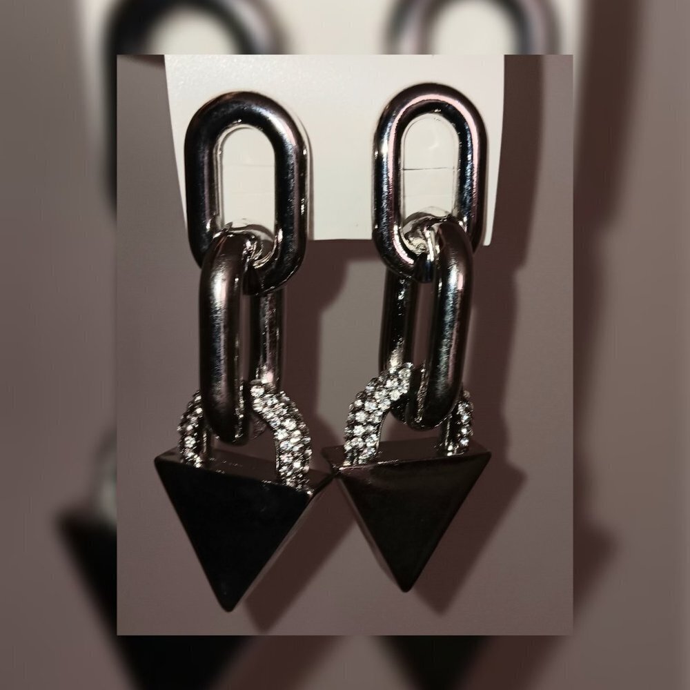 Triangle  Silver Chain linked earrings